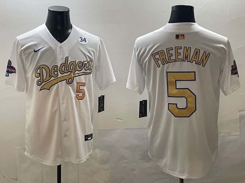 Men Los Angeles Dodgers #5 Freeman White Gold Game 2025 Nike MLB Jersey style 3282->los angeles dodgers->MLB Jersey